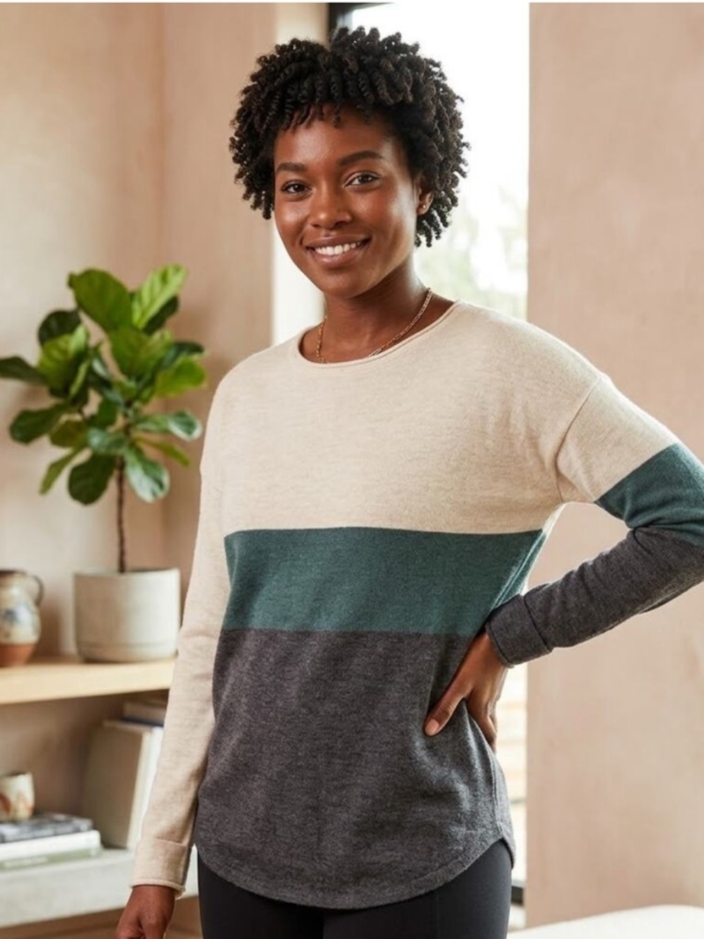 Smartwool Women's Shadow Pine Crew Sweater Striped Wool Blend Medium